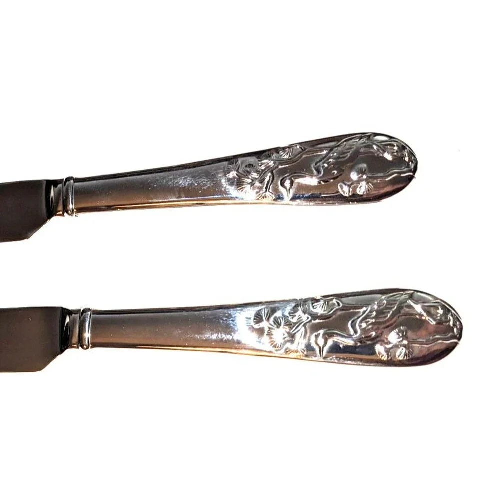 2 Reed & Barton Asian Birds French Hollow Dinner Knife 9 5/8